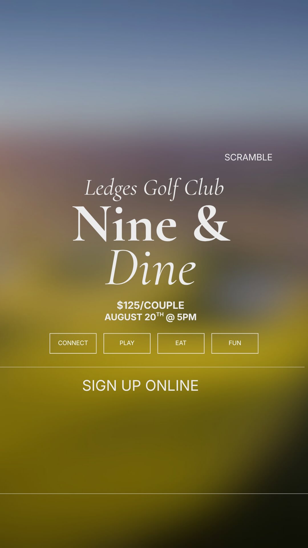 ⛳️ DATE NIGHT, BUT MAKE IT GOLF. 🤍🏌️&zwj;♀️🏌️&zwj;♂️

One of our favorite events is back! Couples Nine & Dine at The Ledges is happening August 20 at 5 PM, and we&rsquo;d love to see more couples come out and join us!

For $125 per couple, you get:
⛳️ 9 holes of golf
🛺 Golf cart included
🍽️ Dinner after your round
🤝 A fun night to meet & connect with other couples

We&rsquo;ve played in the last two Nine & Dines and have had SO much fun every time. It&rsquo;s become one of our favorite things to do together as a couple&mdash;and it&rsquo;s also such a great networking opportunity and way to meet more people in the community.

Grab your significant other, make it a date night, and come play with us! 🥂⛳️ We&rsquo;d love to get a great group out there this month.

📍 The Ledges Golf Club
📅 August 20
⏰ 5 PM
💰 $125 per couple

Who&rsquo;s joining us?! Tag the couple you want to play with! 👇🏼
SIGN UP ONLINE
